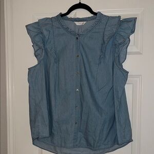 Women's Blue Ruffle Sleeve Top